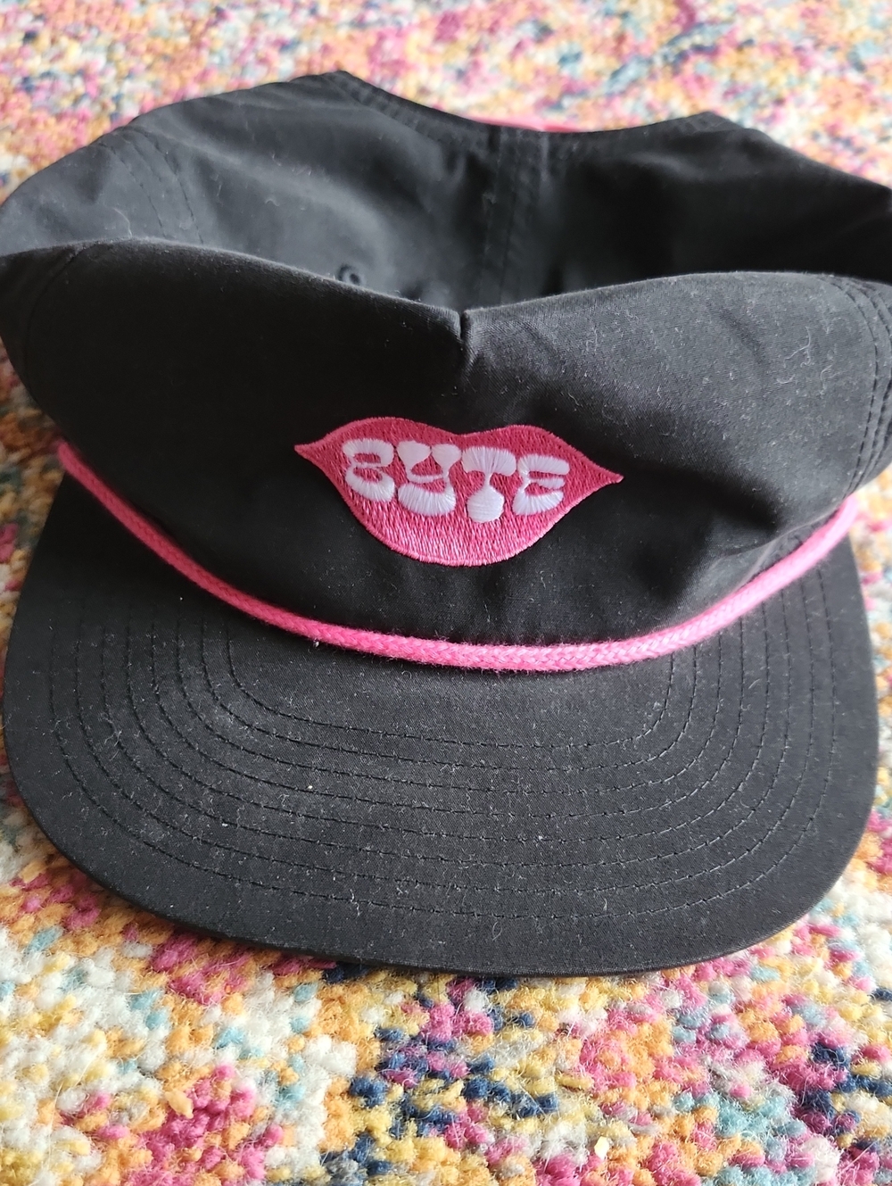 Ski Town Black and Pink Baseball Cap with Lip Patch